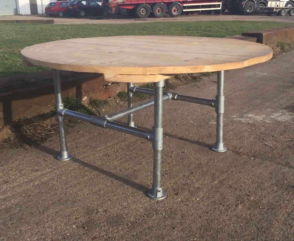 Large Round Reclaimed Pine Industrial Style Dining Table ...