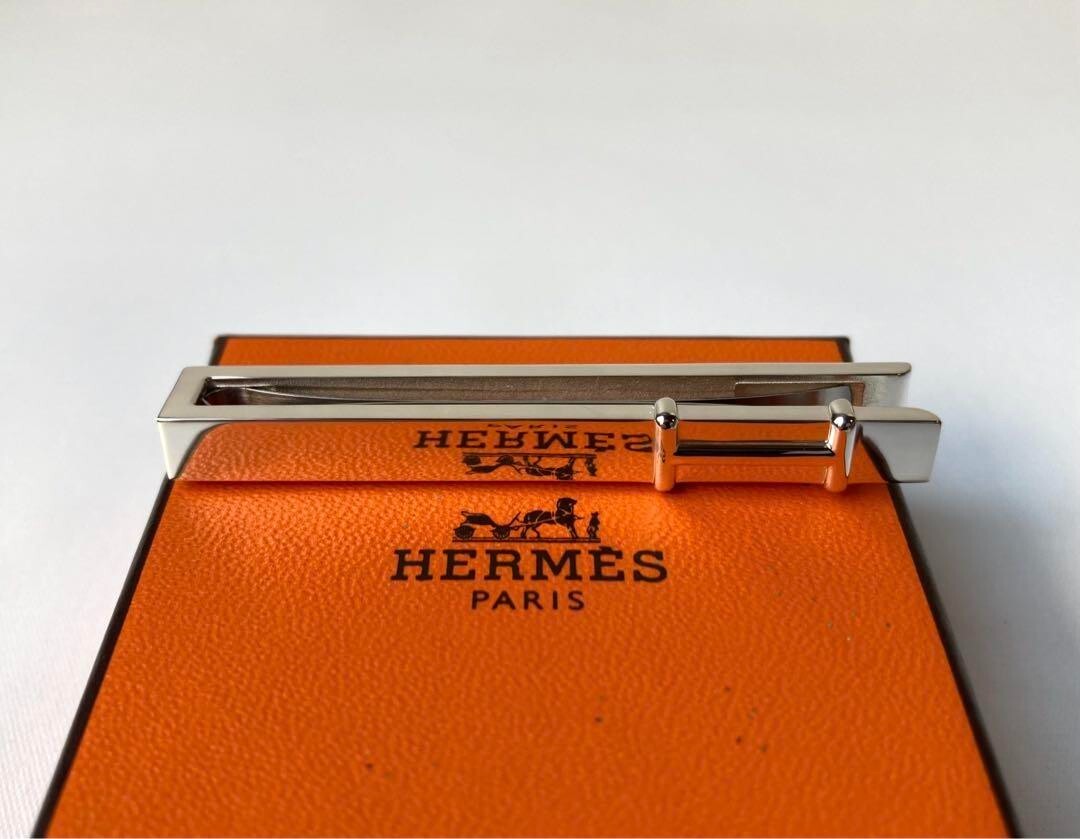 Hermes H logo motif vintage silver money clip Ag925 engraved