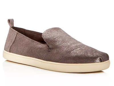 TOMS Women's Deconstructed Alpargata Metalllic Leather Slip-On Flats US 6 Pewter