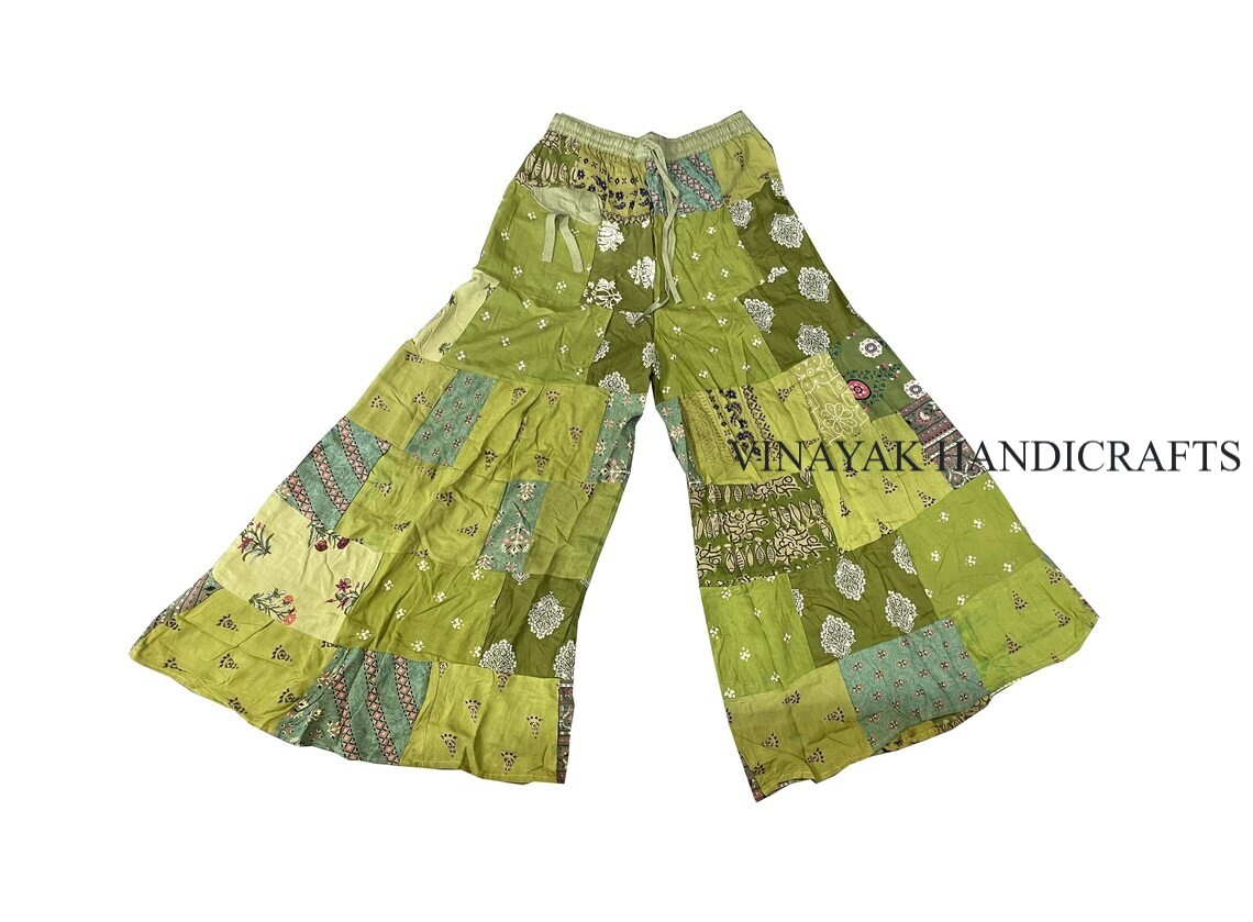 Pre-owned Handmade Wholesale 15 Pc Rayon Patchwork Wide Leg Hippie Boho Gypsy Palazzo Pants Trouser In Multicolor