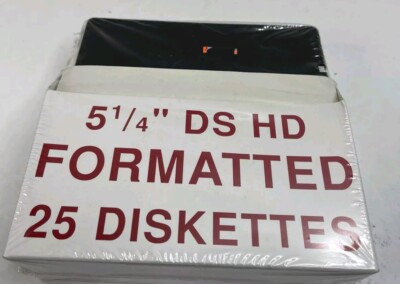Vintage Floppy 5 1/4 DS HD Formatted 25 Diskettes New Shrink Wrap Is Torn