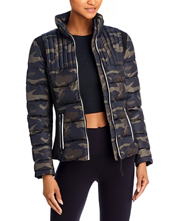 AQUA Lightweight Puffer Jacket Women's S Camo Multi High Neck Full Zip Closure - Picture 1 of 14