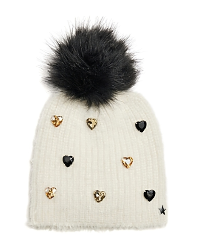 Jocelyn Faux Alpaca Crystal Embellished Hat Women's One Size Ivory Pom Pom Top - Picture 1 of 11