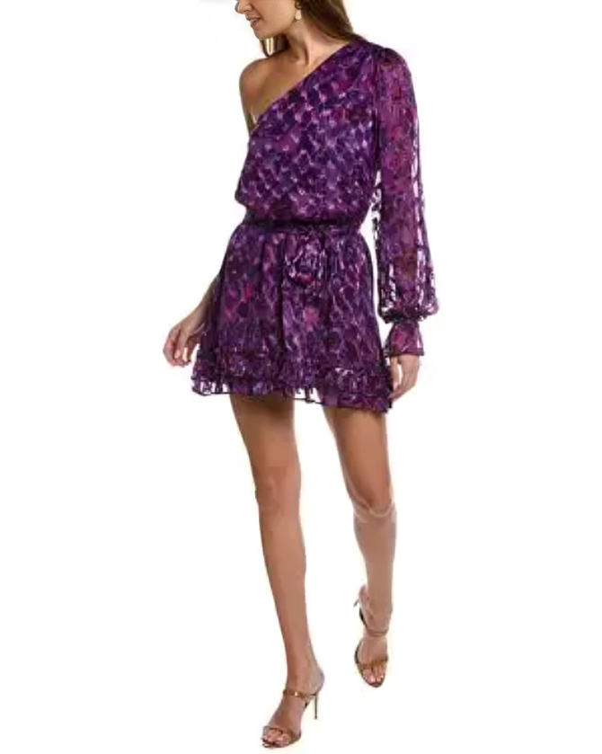 Ramy Brook Michelle Silk Blend Asymmetric Tie-Waist Minidress Women's 00 Purple - Picture 1 of 14