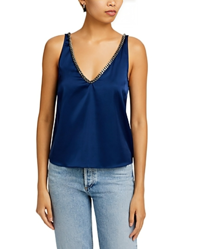 Generation Love Dallas Chain Trim Tank Top Women's M Oxford Navy Sleeveless - Picture 1 of 16