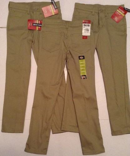 Lot of 3  Dickies Girls Khaki Pants Stretch Skinny Fit Tan Size 10 Regular NWT