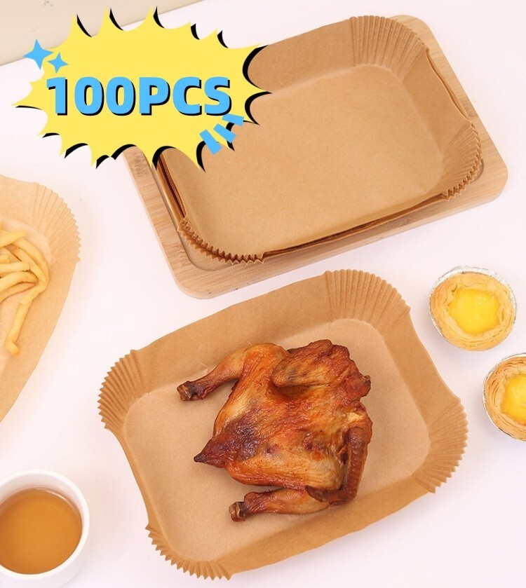 100Pcs Air fryer Baking Paper Rectangular Air Fryer Baking Liners Indoor Grill
