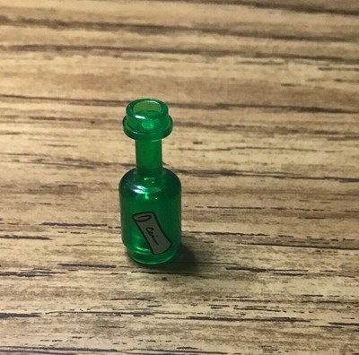 Lego New Trans Green Minifig Bottle with SOS Paper Roll Message              #c1