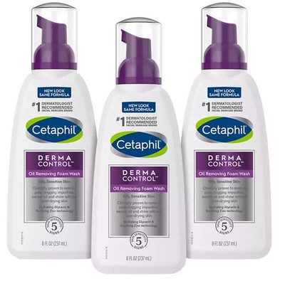 Lot Of 3 Cetaphil Pro Dermacontrol Oil Removing Foam Wash, 8oz, Fragrance Free