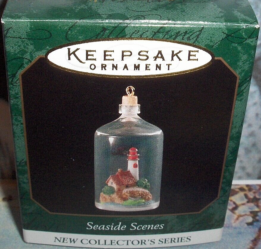 Seaside Scenes`1999`Miniature-Pretty Lighthouse In A Bottle,,Hallmark Ornament