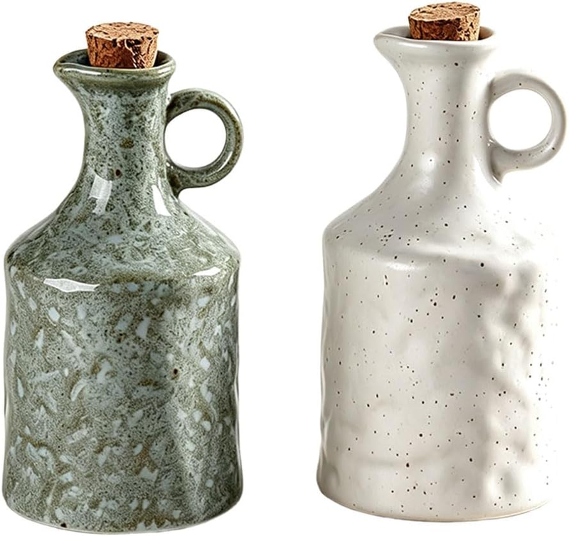 2 Pack Ceramic Olive Oil Bottle, Kitchen Sauce Storage Jug, Oil Dispenser