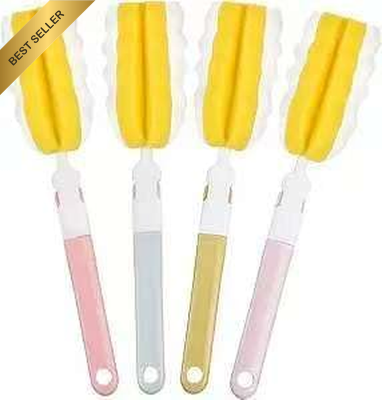 4 Pcs Sponge Bottle Brush Cup Brushes Long Handle Portable Sponge Cleaning Brush