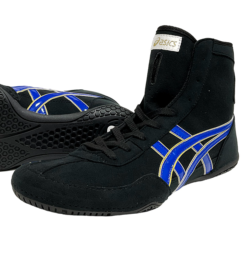 Pre-owned Asics 1083a001  Wrestling Shoes Black×royal Blue Line Edge Gold Ex-eo Successor