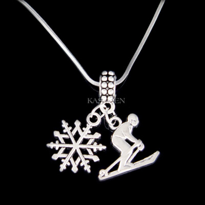 ~Skier Gift Alps Alpine Skiing Skis Skate Snowflake Winter Jewelry Xmas Necklace