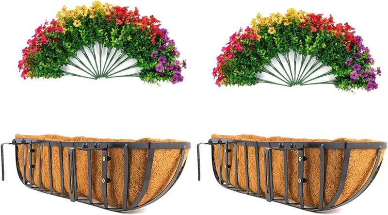 Artificial Faux Hanging Plants Flowers Basket for Summer Outdoor outside Decoration, Fake Silk UV Sun Resistant Look Real Colorful Daisy Eucalyptus for Porch Home Patio Balcony Yard(30 in / 2PCS)