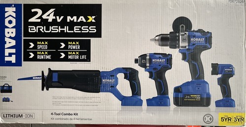 KOBALT  4 Tool 24 Volt Max Brushless Power Tool Combo Kit KLC4024A-03 NEW