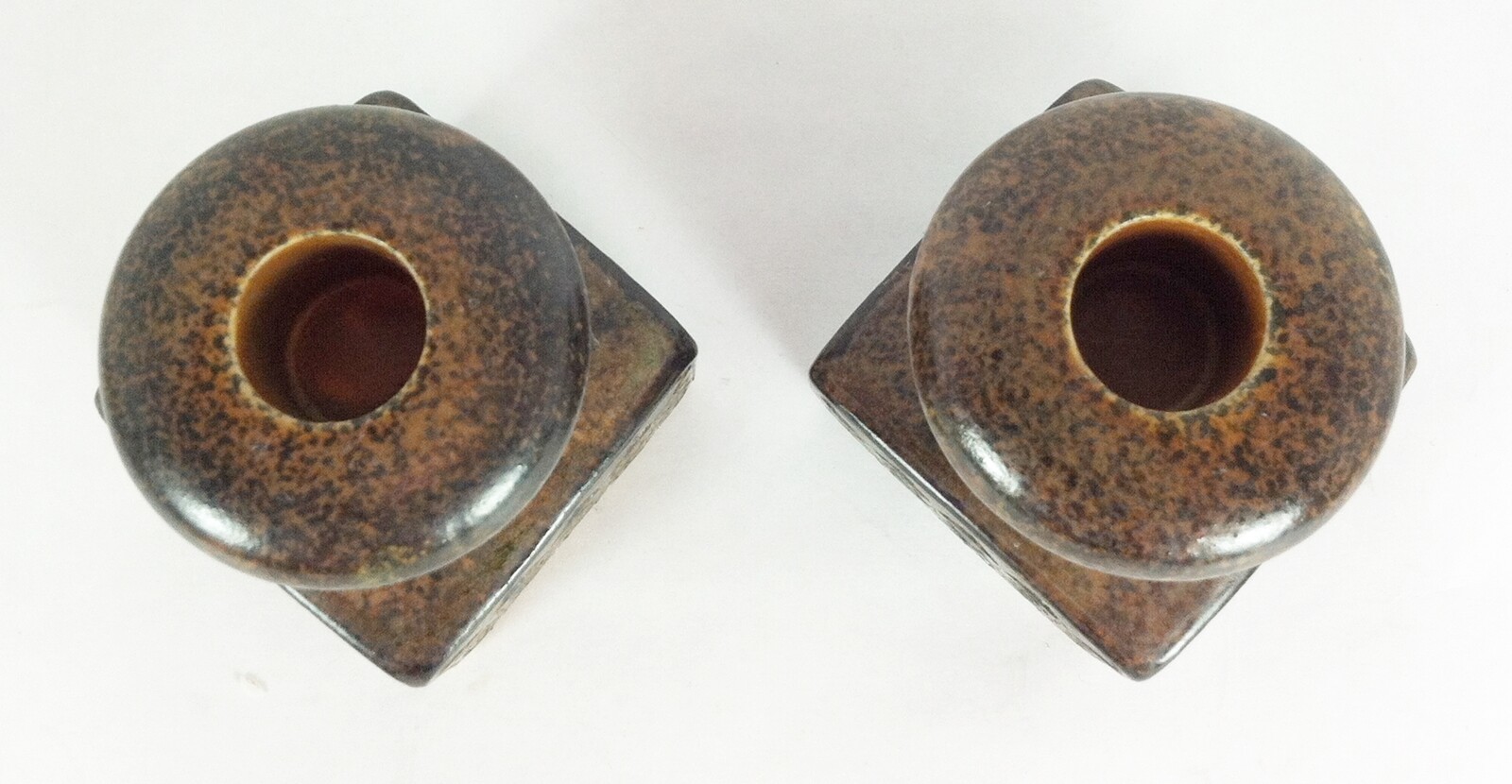 Vintage Candle Holders Pair Ries Japan Mid Century Brown Embossed Ceramic