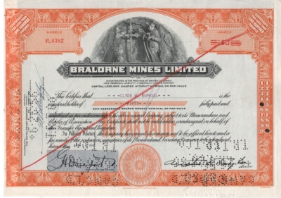 Bralorne Mines Limited - Stock Certificate - 1956  - VL4382
