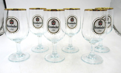 Vintage 6-German Pilsner Stemmed Beer Glasses. Krombacher Pils. Boxed Set of 6.