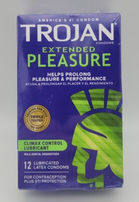 Trojan Extended Pleasure Condoms Climax Control Desensitizer 12 Pack Box