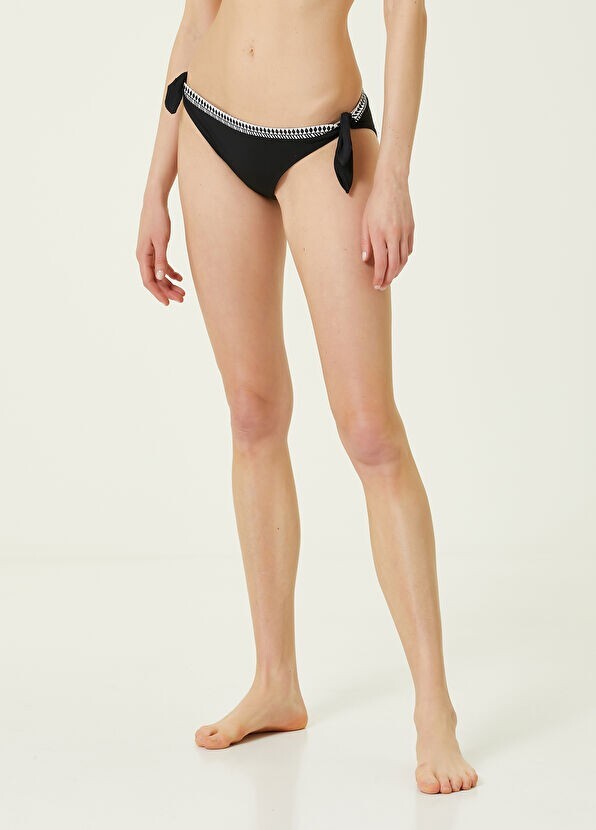Lemlem Lucy Embroidered Trim Bikini Bottoms Women's L Black/White Tie Closure - Picture 1 of 16