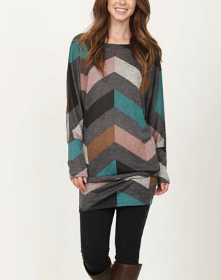 Egs by Eloges Long Sweater for Leggings Size 3X Gray Aqua Chevron New in Bag