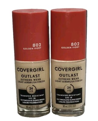 COVERGIRL OUTLAST Extreme Wear 3-in-1 FOUNDATION 802 GOLDEN IVORY 1oz Ea 2pcs 