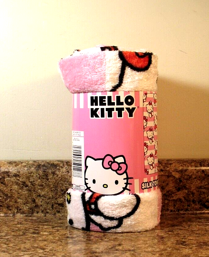 Hello Kitty Silk Touch Throw Blanket Pink Stripe 40 x 50 NEW