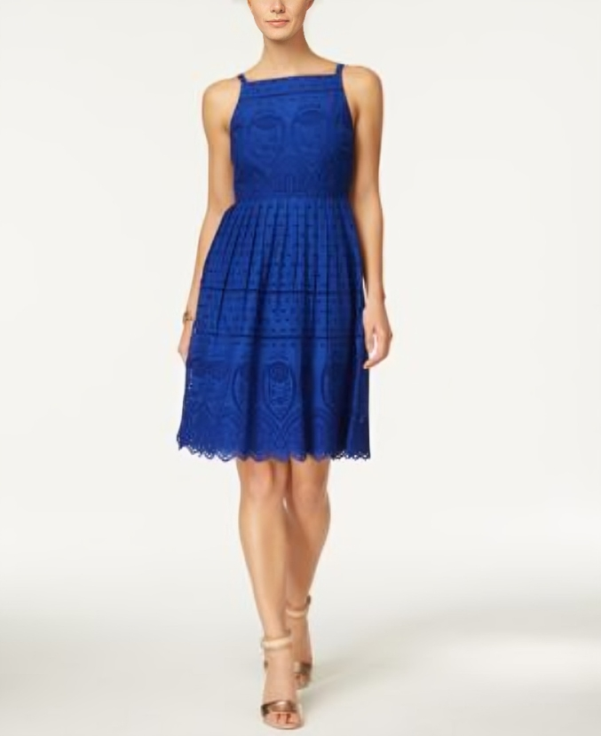Charter Club Lace Dress Women's 4 Modern Blue Straight Neck Back Zip Closure - Picture 1 of 16