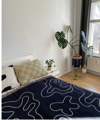 Market CLR Shop Dancing Black And White Doodle Woven Blanket Medium 50 x60 
