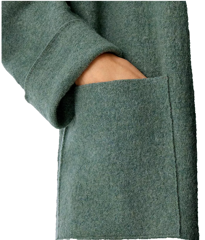 Pre-owned Eileen Fisher Lightweight Boiled Wool Long Cardigan Coat Cypress Light Green M