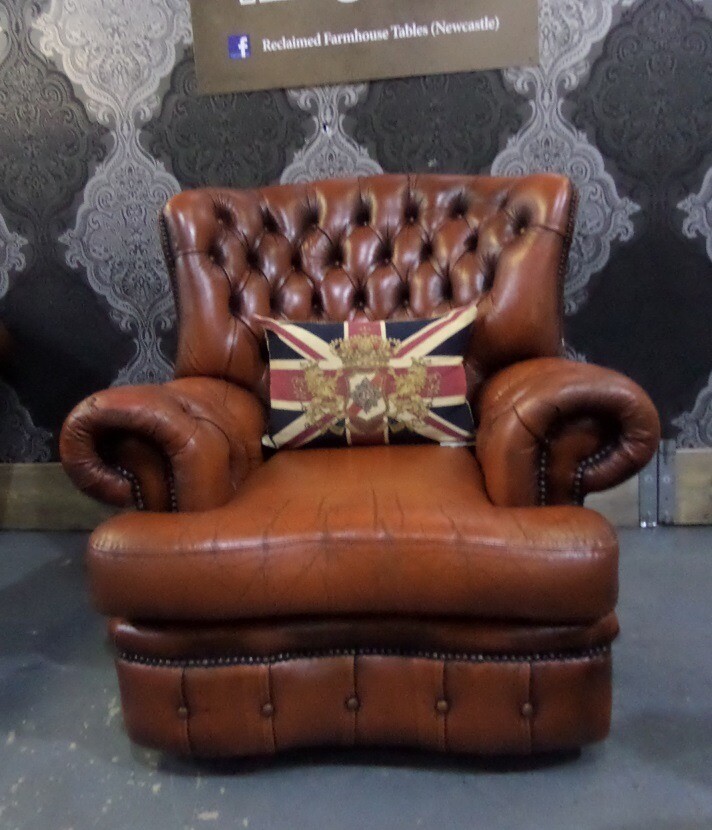 Fantastic Vintage Man Cave Chesterfield Monk Back Arm Chair Tan