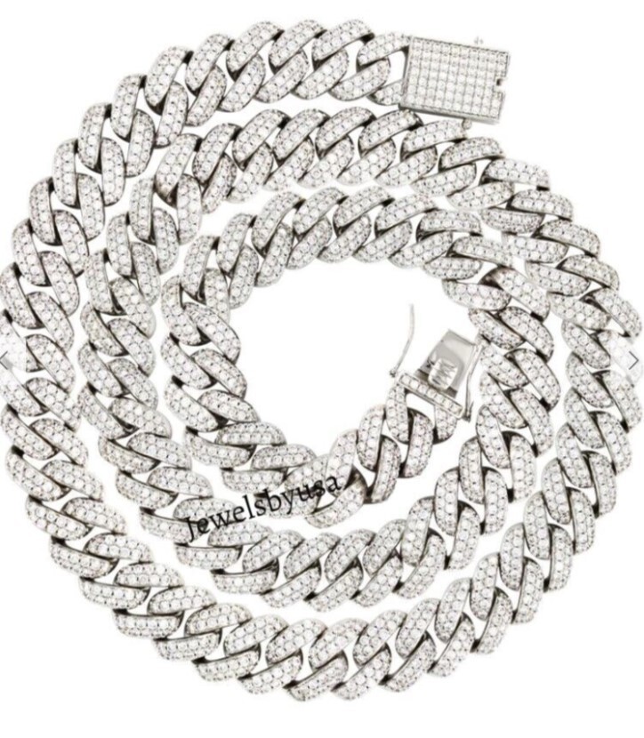 Pre-owned Nsg Men's 15mm X 22" Cuban Link Necklace Tester Pass Moissanite Free Stud 925 Silver In White
