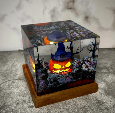 Pumpkin Halloween Night light, Handcrafted Resin Wood lights, Custom Lamp