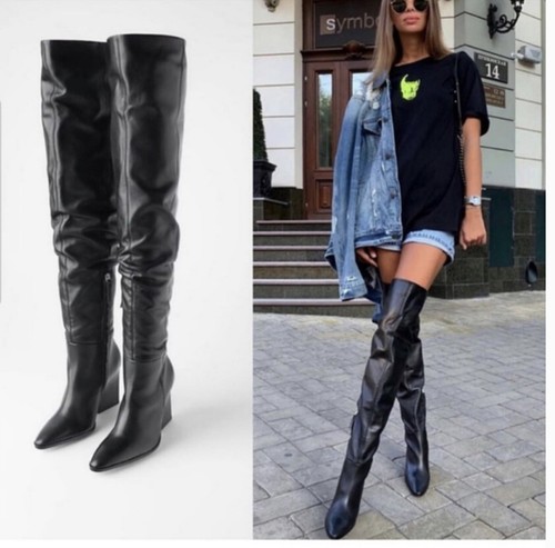 ラスト1点 Zara AW19 Oversided Geometric Shaft Heeled Leather Boots