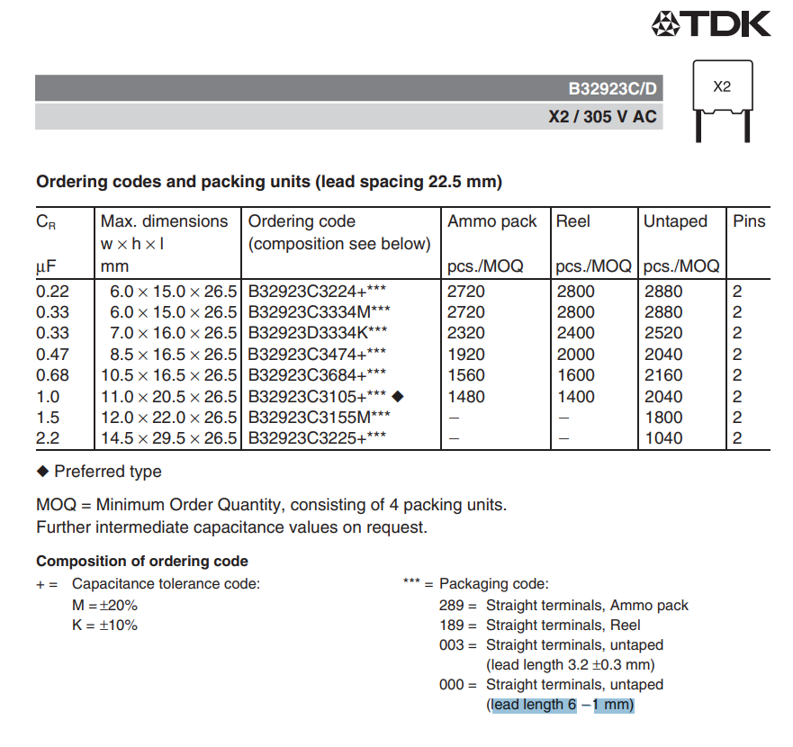 5PCS B32923C3474M000 X2 MKP/SH EPCOS 0.47uF 470nF 305VAC 20% X2 Safety Capacitor
