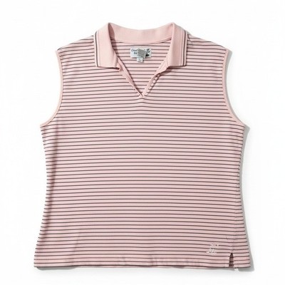 Coral Bay Golf Pink Striped Sleeveless Polo, Woman's XL Mercerized Cotton V-Neck