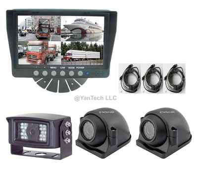 QUAD REAR VIEW BACKUP CAMERA SYSTEM WITH 7''MONITOR & CCD COLOR 120° IR CAMERAS