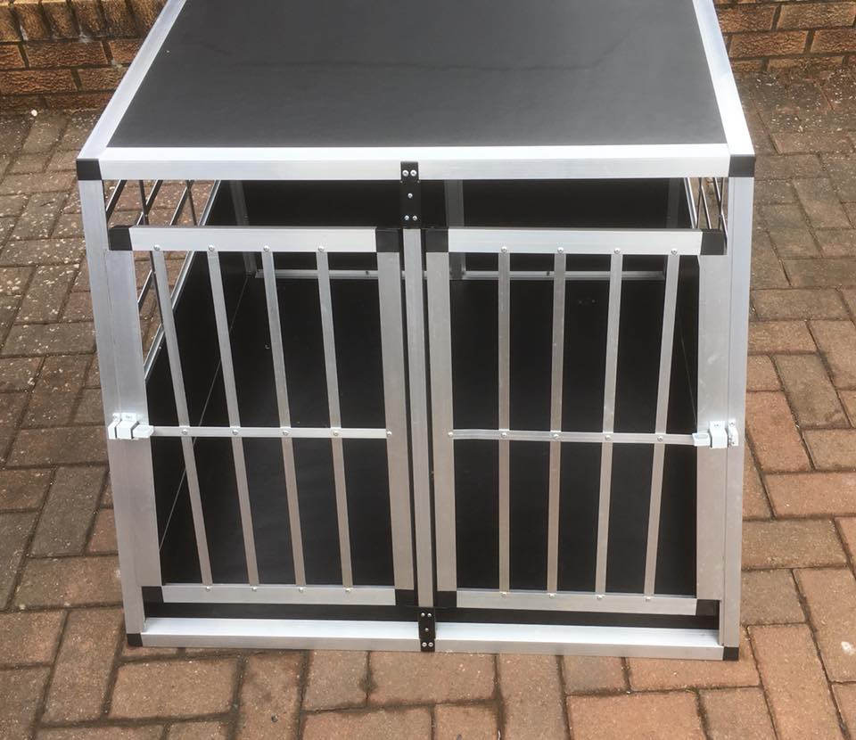 Aluminium framed and mdf panel double door dog crate. in Hamilton