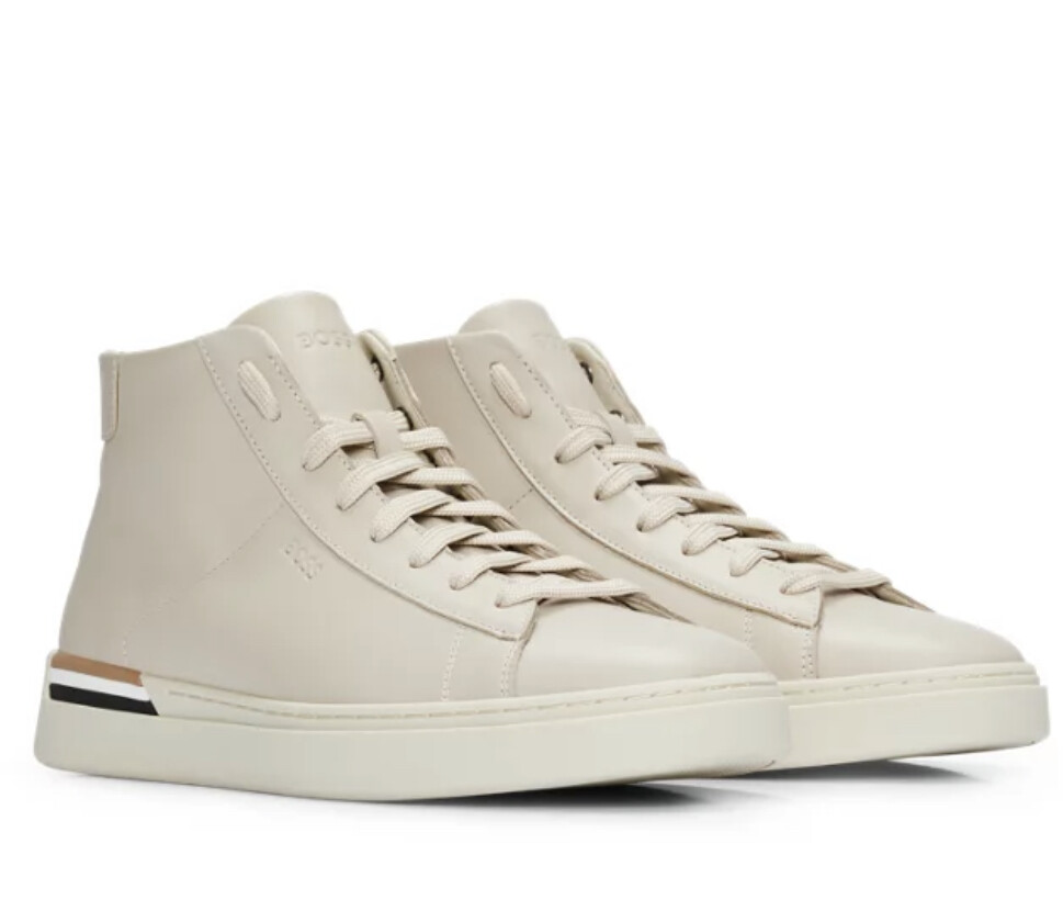 スニーカー BOSS POLISHED-LEATHER TRAINERS WITH SIGNATURE-STRIPE TRIM BOSS - Leather trainers with signature-stripe details - Black