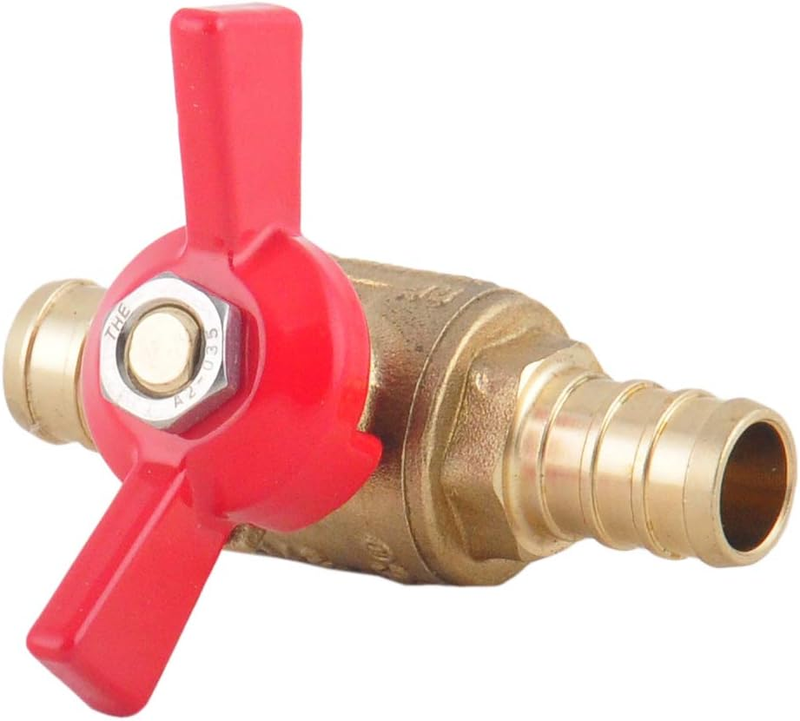 PEX Brass Ball Valve, 1/2-in PEX Lead Free Brass Shut Off Ball Valve with Red &