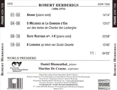 ROBERT HERBERIGS: ARIANE; LA CHANSON D'EVE; SUITE RUSTIQUE; GEZELLELIEDEREN NEW 