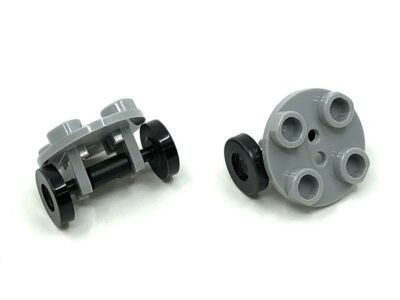 LEGO 4pc NEW 2 Grey 2x2 Round Axles and 2 Black Wheels 6152344 249626