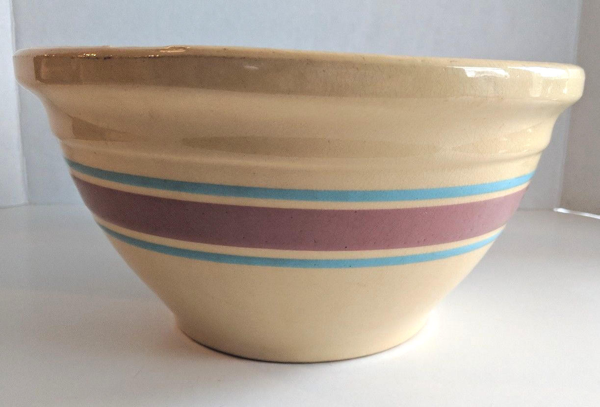 Vtg McCoy USA Ovenware Pottery Mixing Bowls Batter Bowls 12 10 Blue Pink Stripe