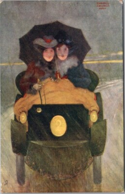 1905 Artist-Signed RAPHAEL KIRCHNER Postcard Two Ladies in Automobile TUCK'S