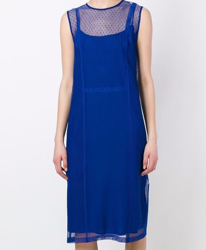 DKNY DKNY SZS SPITZE TÜLL W / FALZEN DETAIL ÄRMELLOSES KLEID BLAU