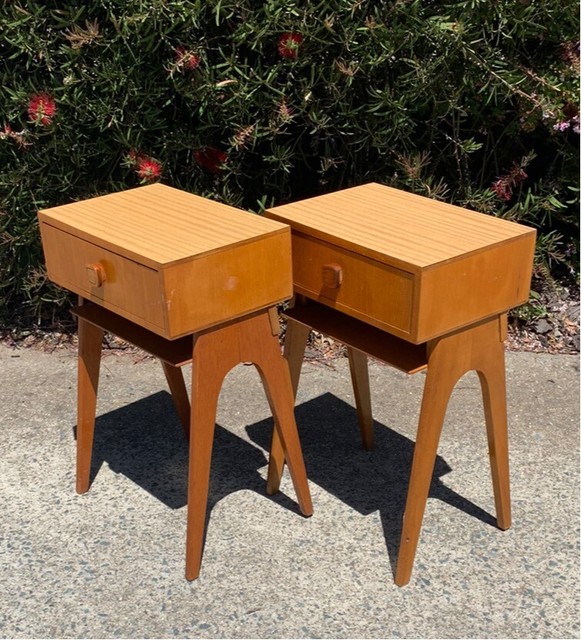 60s Mid Century Maple Pair of Bedside Tables | Bedside ...