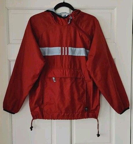 Vtg Adidas Y2K Red Pullover Hooded Windbreaker Jacket Mens