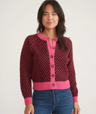 NWT Marine Layer Womens Ava Knit Cardigan Size XS Wine Pink Cotton Wool Alpaca