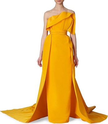Женское платье Carolina Herrera с веерной складкой и колоннами, светло-желтый, 6